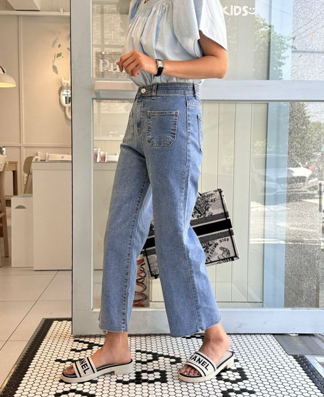 Short version Pocket banding pants